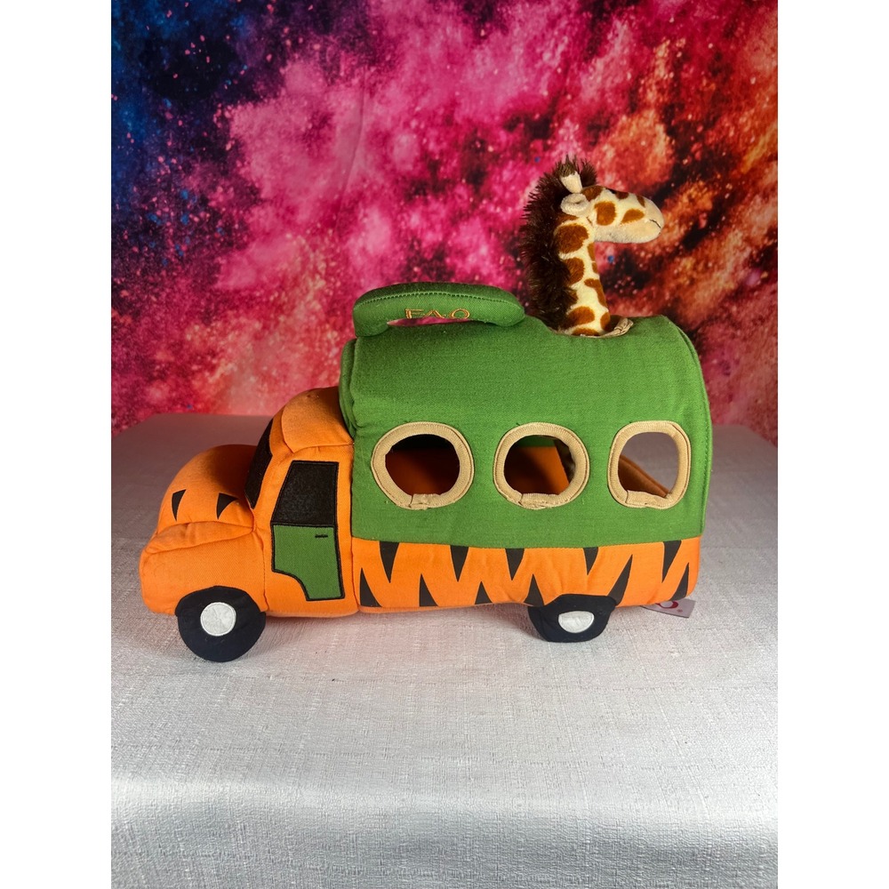 FAO Schwarz Plush Safari Truck Carrier with Giraffe Stuffed Animal Toy Set